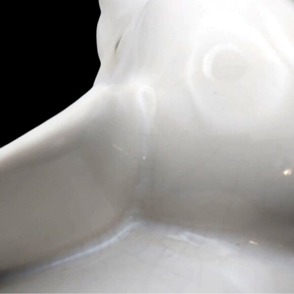 Pair Vintage White Porcelain Elephants Signed Tony Sitting & Standing Trunk Up - Picture 11 of 13